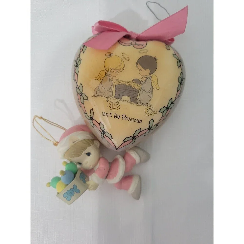 Precious Moments Christmas Ornaments Heart  & Girl 1996 Set Of 2